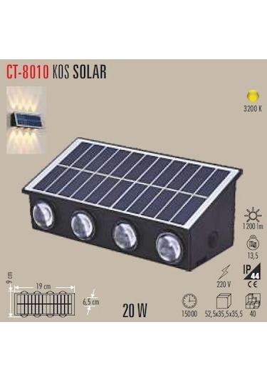 Cata 20w Dış Mekan Modern Aplik Kos Solar 3200k Ct-8010 Siyah