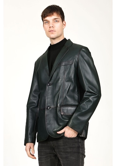 Dericlub E2246 Gerçek Deri Erkek Blazer Ceket-Yeşil