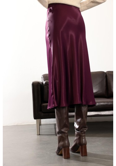 Mürdüm Saten Volanlı Etek 17000 Mürdüm