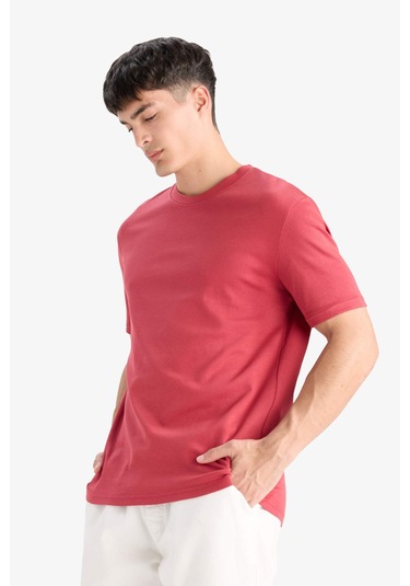 Defacto Regular Fit Bisiklet Yaka Basic Düz Kısa Kollu Tişört E7961ax25aubr238 Bordo