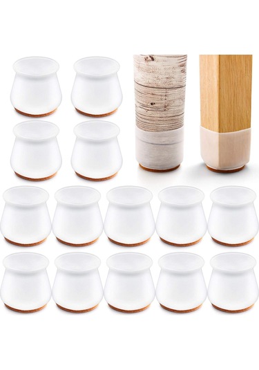 24 Adet Keçe İle Geliştirilmiş Silikon Sandalye Ayağı Koruyucusu, Beyaz Diğer