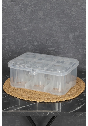 İronika Şeffaf Su Bardağı Taşıma Kutusu 6 Bardaklı Kırılmayı Önleyici Esnek Plastik Piknik Kutusu Şeffaf Gri