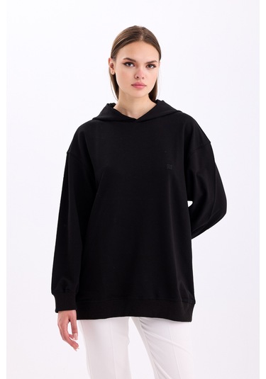 Pastelastore Pamuklu Kapüşonlu 2 İplik Baharlık Oversize Sweatshirt Siyah