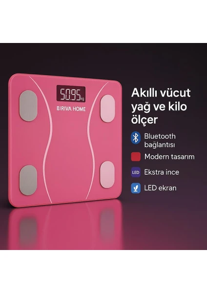 Biriva Yağ Ölçerli Akıllı Tartı Pembe