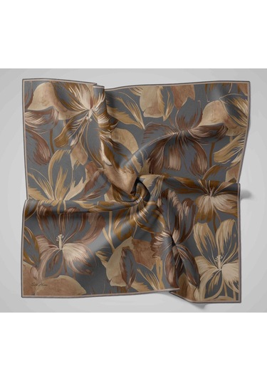 Silk Home Twill İpek Eşarp 11480-59 Çelik Mavi, Yeşil, Acı Kahve, Yeşil Kahve