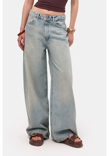 Itsbasic Kadın Kot Renk 4s6-32 Süper Baggy Fit %100 Koton Denim Jean Mavi