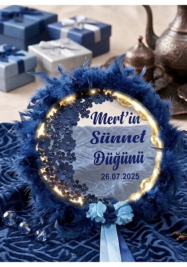 İsme Özel Sünnet Kına Gecesi Tefi Şeffaf Led Işıklı Tef Otrişli