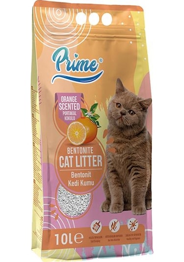 Prime Portakal Kokulu Topaklaşan Kalın Bentonit Kedi Kumu 10 L