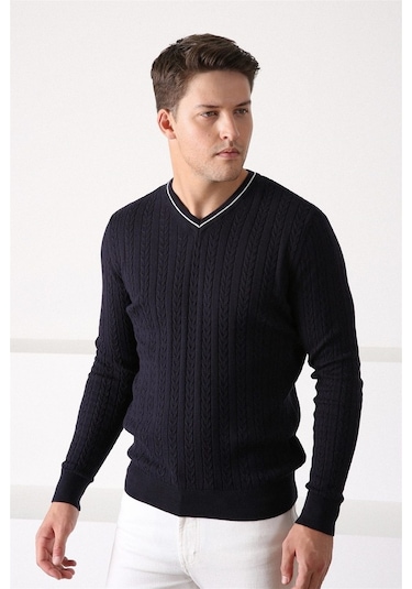 Ferraro Lacivert V Yaka Erkek Pamuk Kazak Lacivert (456045976) Lacivert