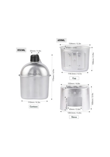 Ebitda 3 Parça Tencere Seti Alüminyum Askeri Kantin Bardak Odun Sobası Seti K Gümüş