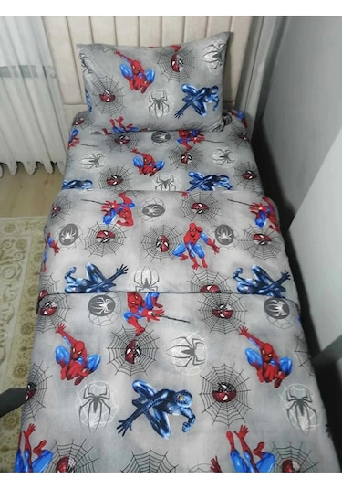 Tek Kişilik Lastikli Fitted Çarşaf Takımı Örümcek Gri Gri