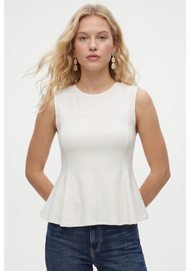 Ritnice Kadın Rowe %100 Pamuk Peplum Sıfır Kol Ekru Bluz