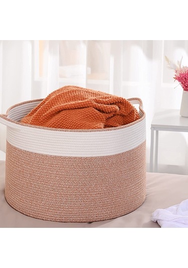 Shahbaz Özel Pamuklu Jüt Battaniye Sepeti Hasır Oyuncak Sepeti Jüt Çamaşır Sepeti 40-30 Hasır