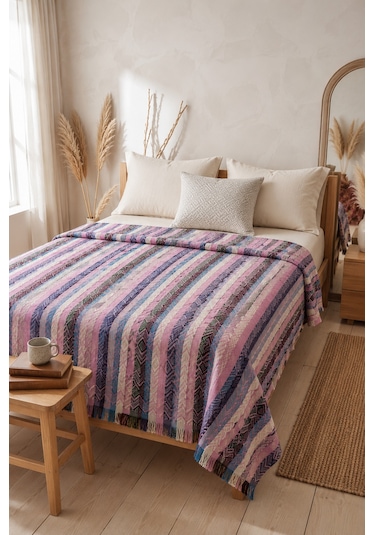 Dokuma Pike Çiftkişilik 200x220 Çok Amaçlı Bohem Yatak Örtüsü Berry Mix
