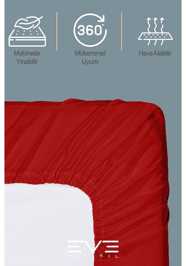Eve Tekstil %100 Doğal Pamuk Tek Kişilik Rainforce Kumaş Lastikli Çarşaf Ve Yastık Kılıf Set Kırmızı