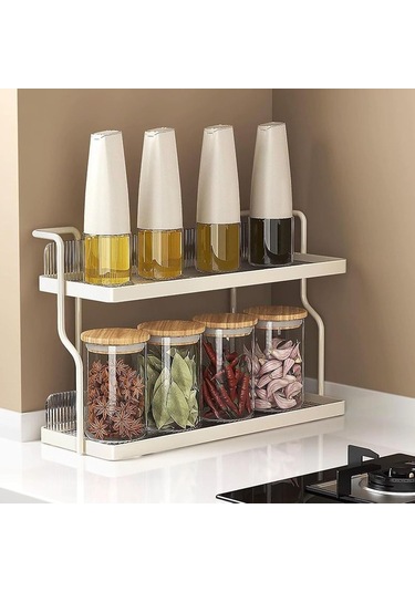Çift Katmanlı Mutfak Baharat Fincan Raf Tezgah Duvara Monte Karbon Çelik Depolama Rafı