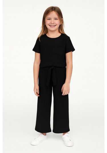 Kız Çocuk Pijama Altı Beli Lastikli Rahat Kalıp Siyah