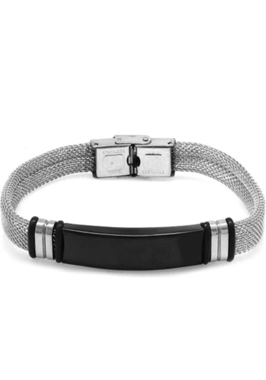 Silver-siyah Hasır Hafif Kordonlu Çelik Bileklik 22 Cm Gümüş - Siyah