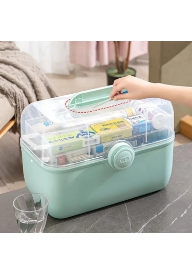 Bosphorusboutique02 3 Katlı Green İlaç İlk Yardım Çantası, Açık Yeşil, 100% Kaliteli Plastik, Aile Kullanımı İçin Açık Yeşil