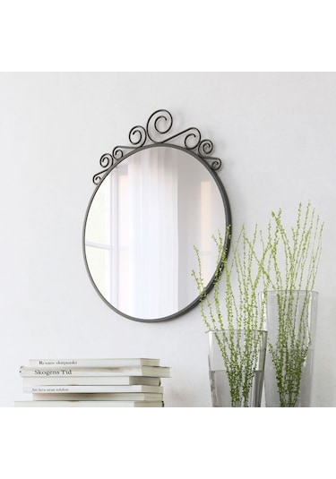 Ekne Yuvarlak Ferforje Ayna 50x60 Cm Siyah Siyah