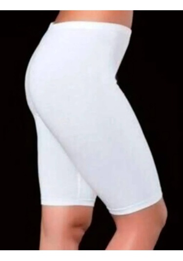 Battal Diz Üstü Etek Altı Kısa Kadın Tayt 5081 Beyaz