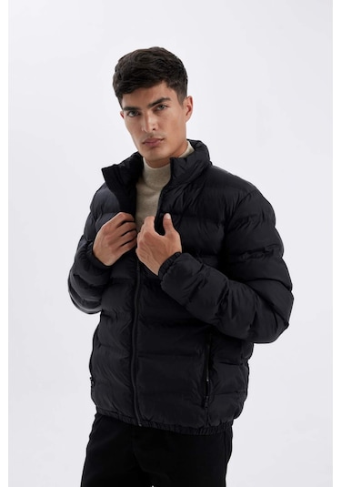 DeFacto Dik Yaka Şişme Mont Fermuarlı Çift Cepli Mevsimlik Hafif C4856AX24WNBK27