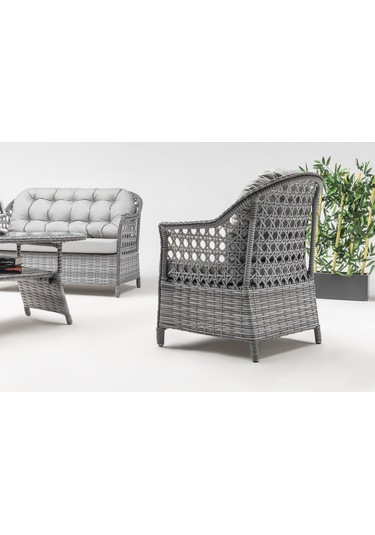 Focus Çay Seti Bahçe ve Balkon Mobilyası Takımı (2+1+1+Sehpa)-Gri Kahverengi