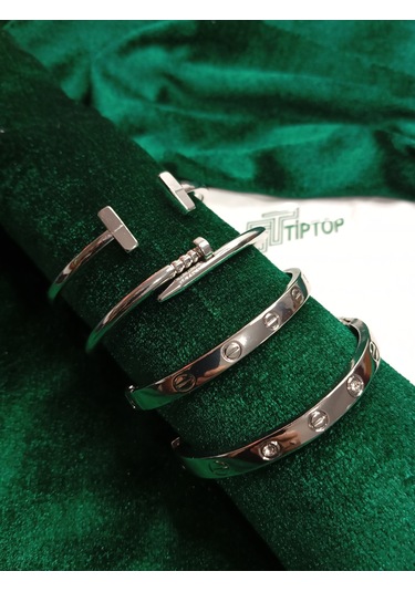 Tiptop/ Gümüş Renk 4 Lü Çelik Bileklik Set Gümüş