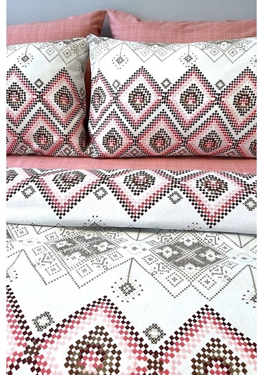 Tek Kişilik Ranforce Nevresim Takımı Lastikli Çarşaflı Bohemıan Pudra