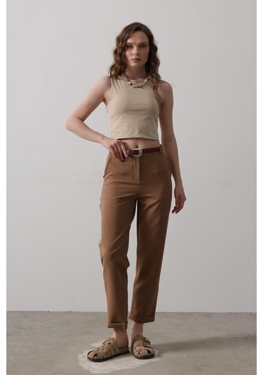 Modasize Kemerli Havuç Pantolon - Taba Taba