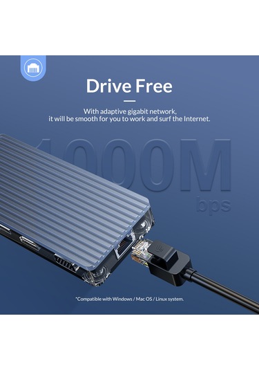 Orico WB-7P 7 Portlu USB 3.0 100 W HDMI TF/SD Kart Okuyucu Çoklayıcı HUB Gri