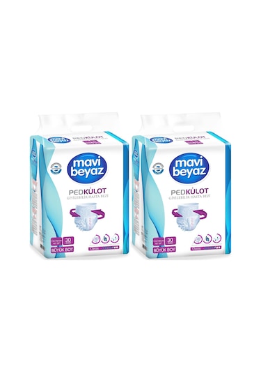 Mavi Beyaz Ped Emici Külot Hasta Bezi L 30'Lu x 2 60 Adet