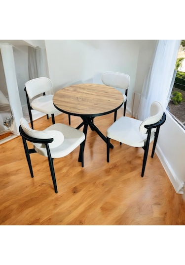 Yeliz Mutfak Masa Takımı 4 Kişilik Ahşap Desenli Yeliz004 Beyaz