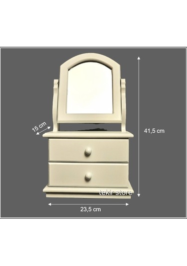 Ahşap Hareketli Aynalı Beyaz Lake Takı Ve Makyaj Organizeri