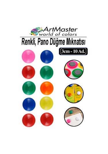 Pano Düğmesi Mıknatısı Renkli 10 Lu 1 Paket Buzdolabı Dekorasyon Manyetik Yuvarlak Mıknatıs Hobi Etkinlik Plastik Kaplı