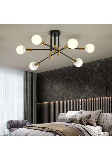 Neoglint Tavan Lambası 6 Işıklı Modern Metal Avize Siyah - Altın Diğer