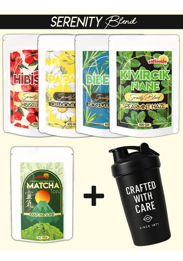 Güllüoğlu 5'li Çay Serisi + Shaker Matcha-hibiskus-papatya-biberiye-kıvırcık Nane