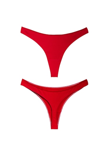 Kadın Pamuklu Basic Tanga Külot, 3'lü Paket,kırmızı-pembe-lacivert Pembe - Kırmızı