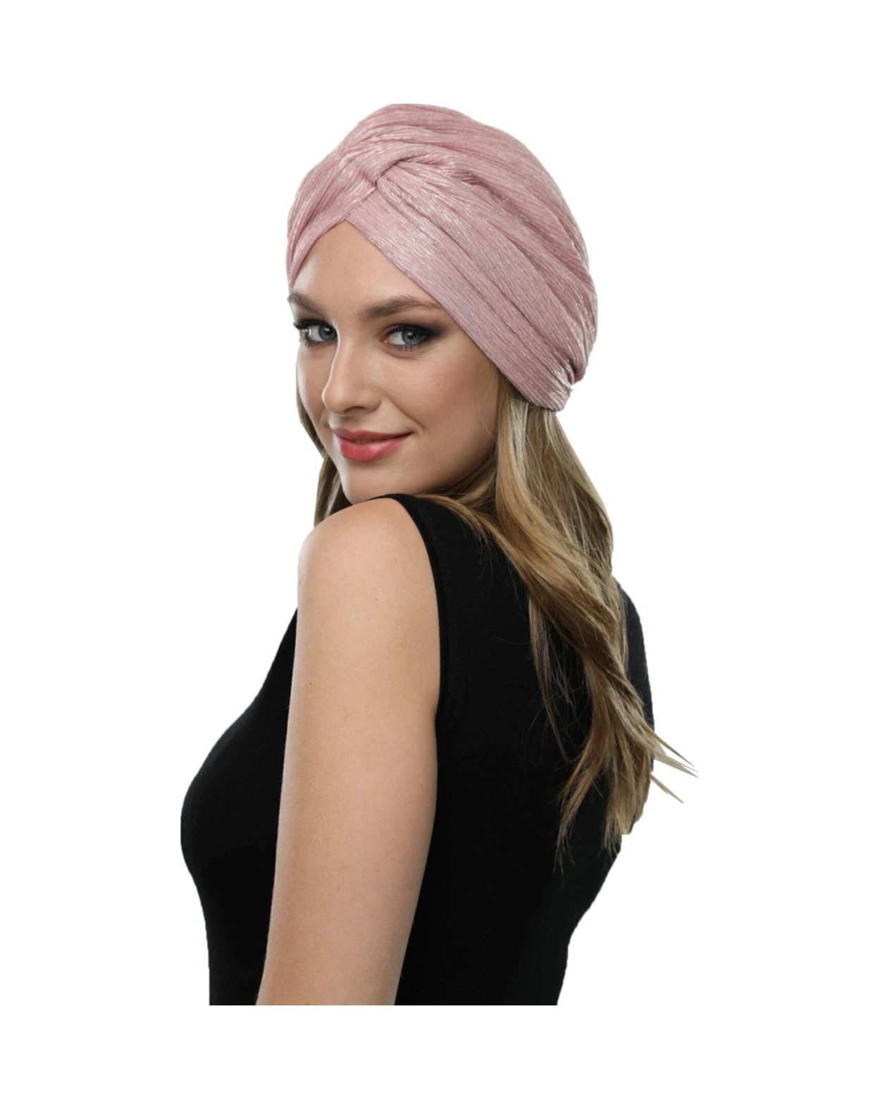 Simli Çapraz Astarlı Pudra Hazır Türban Tesettür Bone Pudra