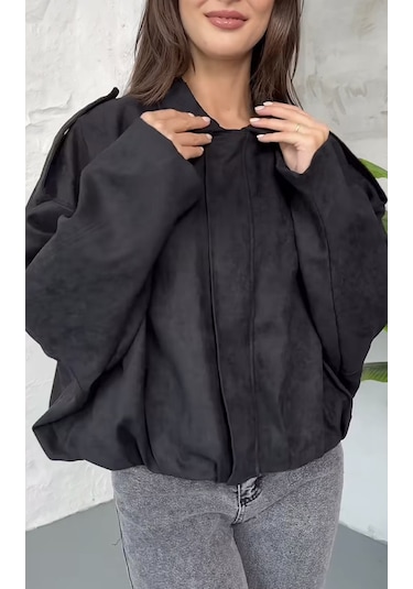 Prifaldi Zr Oversize Süet Bomber Ceket Siyah