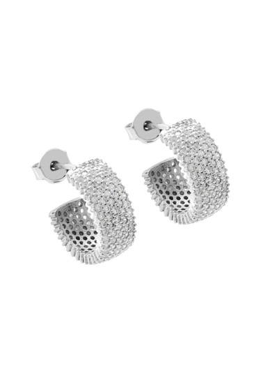 Tesbihane Beyaz Zirkon Taşlı Yarım Tur Tasarım Silver Renk 925 Ayar Gümüş Kadın Küpe