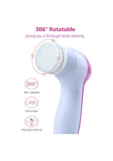 Mufunye Cilt Temizleme Ve Masaj Cihazı - Çok Amaçlı Yüz Bakım Aleti, 5 Başlıklı, Pil Dahil Değil, Mavi Mavi