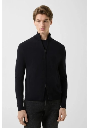 Bogner Oscar Lüks Klasik Stil, Erkek Yün Triko Ceket Lacivert