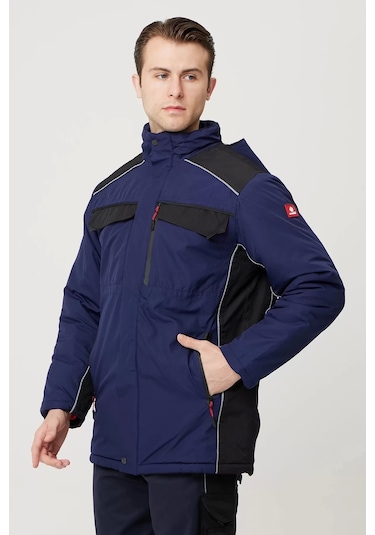 Kışlık Su Geçirmez İş Güvenliği Mont Allium Ripstop Parka Rüzgar Havalara Uygun Lacivert-siyah