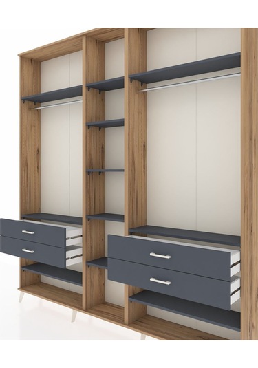Arges Dolap 11 Raflı 4 Çekmeceli 2 Askılı 220x30x243 Çam-antrasit/antrasit Antrasıt/antrasıt