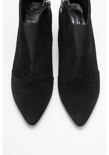 Finda Siyah Süet Hakiki Deri Kadın Topuklu Bot Siyah Süet