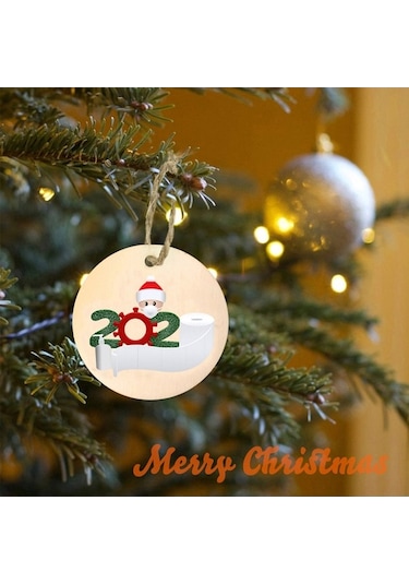 Fortunelane 2020 Evde İzole Anısına Ahşap Noel Ağacı, 4 Adet, 8cm, Kolay Asma, Özel Hediye