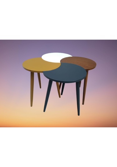 Zigon-Orta Sehpa Takım Hilal Model Parlak Çok Renkli Kayın Torna