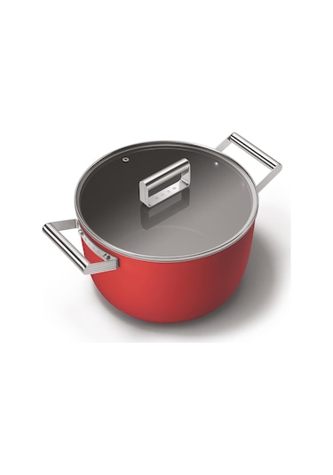 Smeg Cookware 50's Style Kırmızı Tencere Cam Kapaklı 26 CM 7.7 L