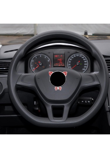 3 Adet Kırmızı Parlak Araba Aksesuarları Dıy Kedi Çıkartmaları Elmas Araba İç Dekorasyonu Kristal Kedi Kulakları Çıkartmaları Parlak Logo F